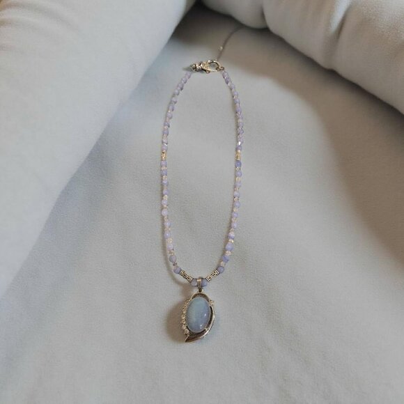 Blue lace agate and Opalite Necklace~ 20 inches & handmade by Cyndi - Picture 2 of 2
